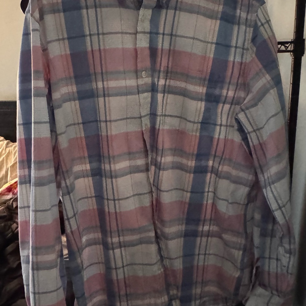 GAP Men's Casual Plaid Shirt - Blue and Pink